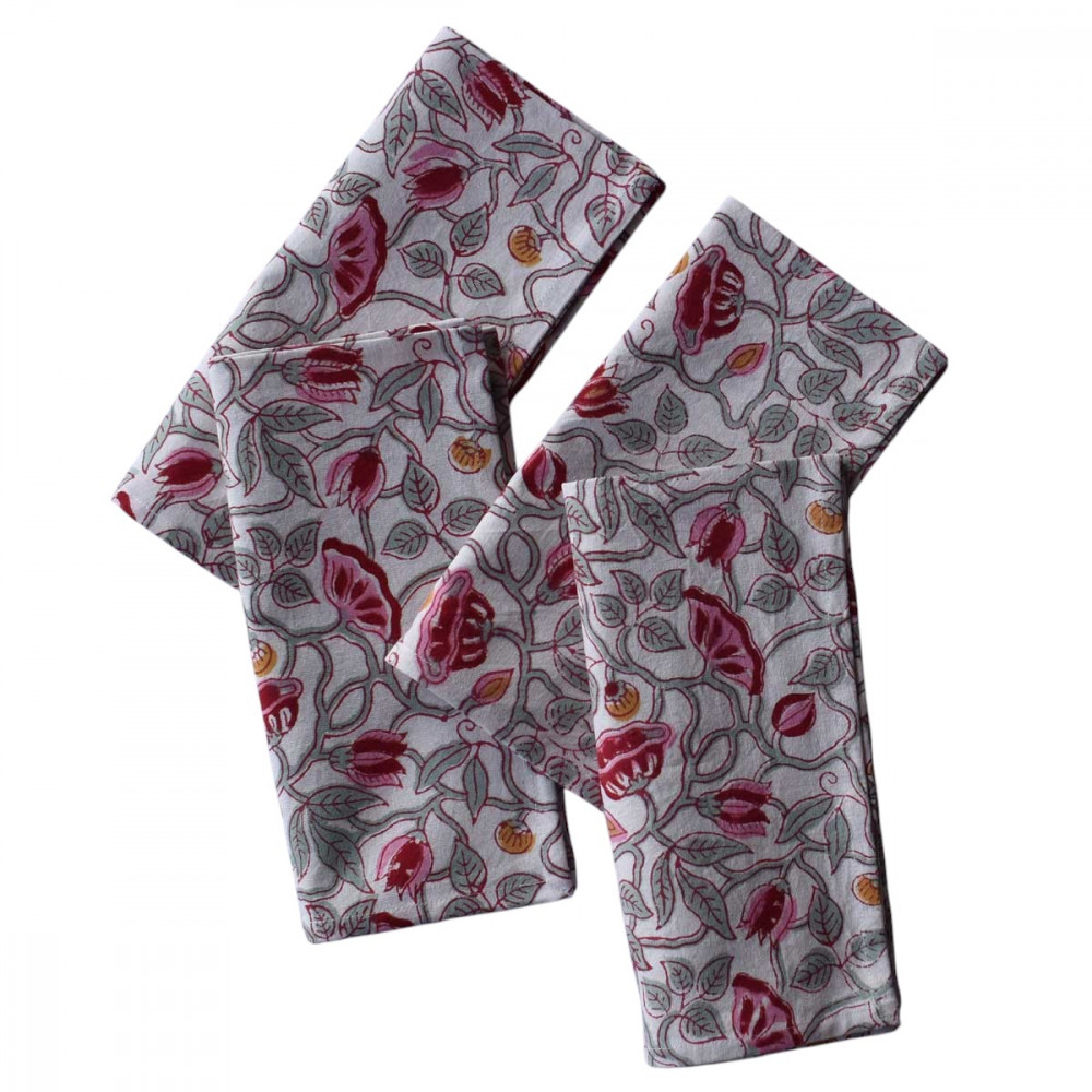 Image of Hand Block Printed Cotton Napkin 45x45 cms (Set of 4 Napkins) | Waterlily Pink Open 906172