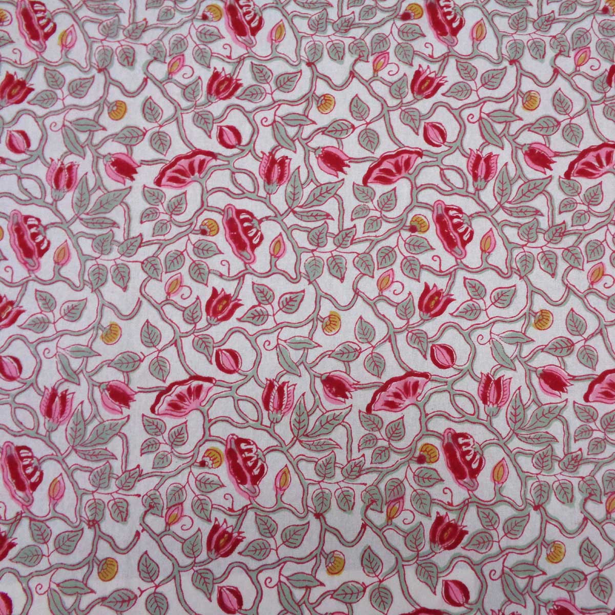 Hand Block Printed Cotton Tablecloth 180x270 cms Waterlily Pink Open 906172