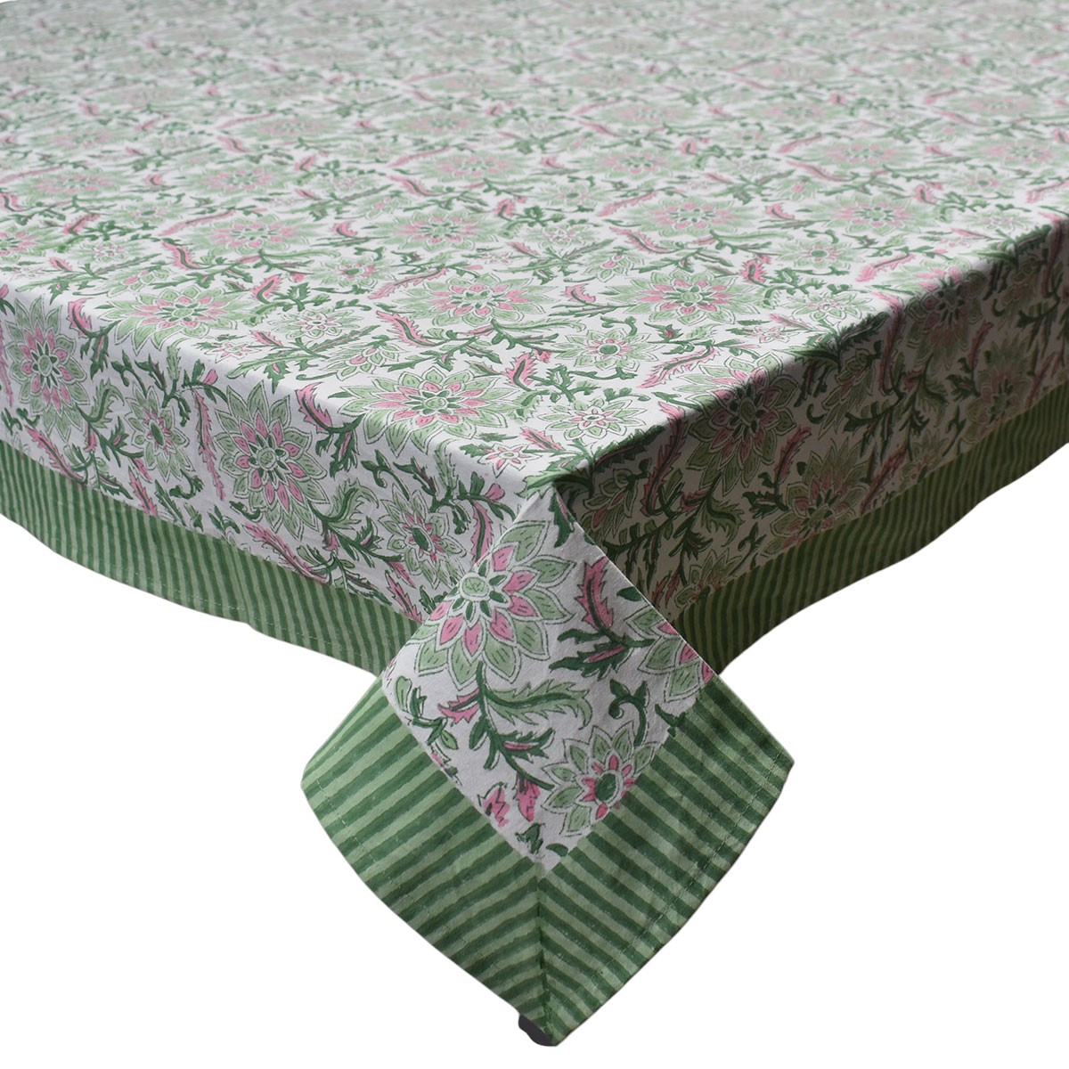 Hand Block Printed Cotton Tablecloth 180x340 cms  Madhubala Green 202526