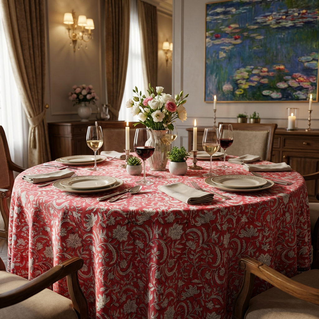 Round 220 cms Cotton French Design Table Cover Wild Flower Christmas 202515