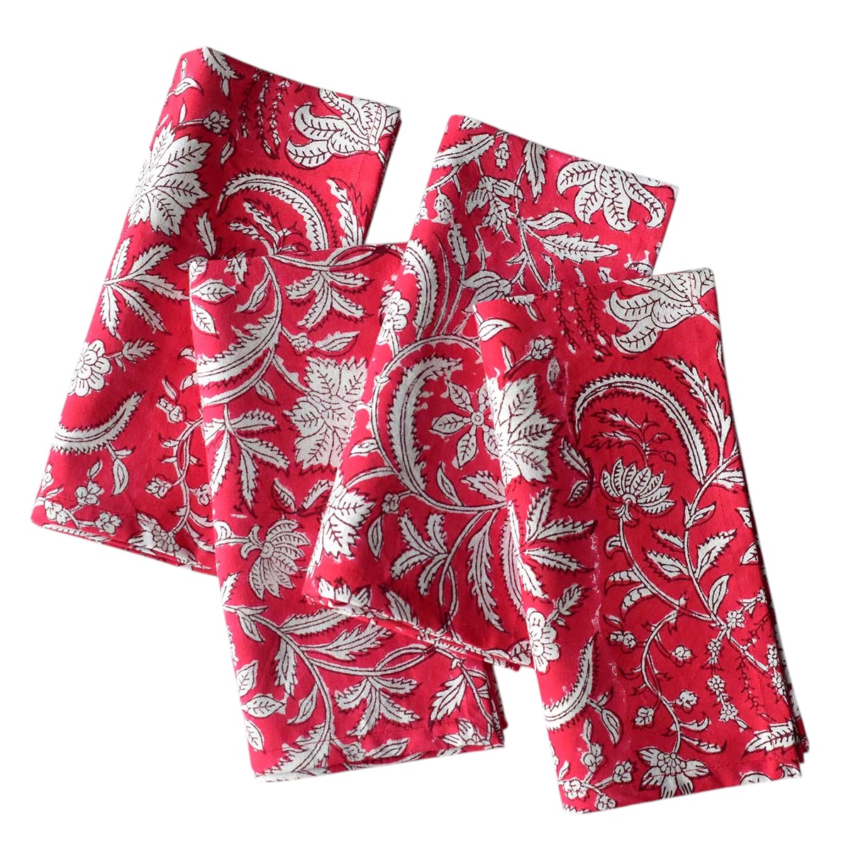 Hand Block Printed Cotton Napkin 45x45 cms Set of 4 Napkins Wild Flower Christmas 202515