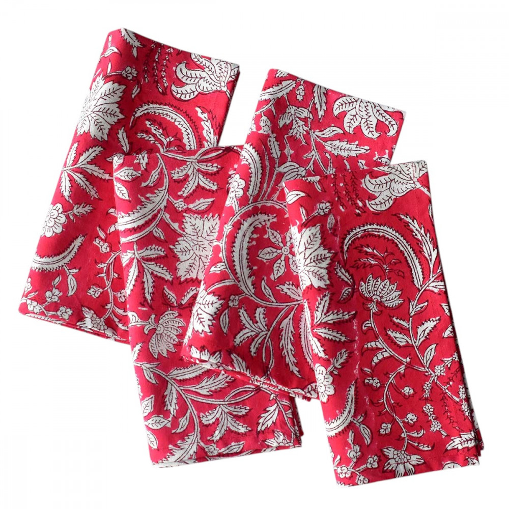Image of Hand Block Printed Cotton Napkin 45x45 cms (Set of 4 Napkins) | Wild Flower Christmas 202515