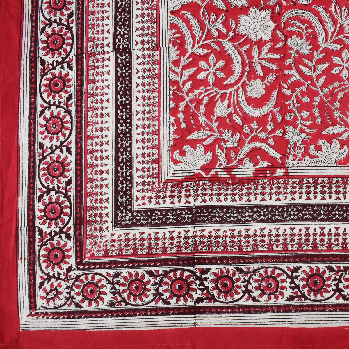 Wood Block Printed Handmade Tablecloth 150x220 cms Wild Flower Christmas 202515