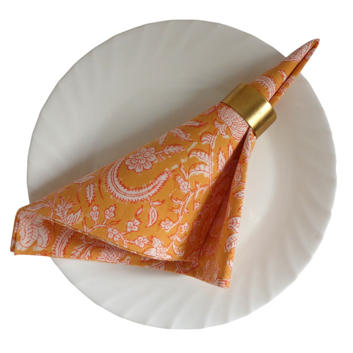 Hand Block Printed Cotton Napkin 45x45 cms Set of 4 Napkins Wild Flower Mustard 202401