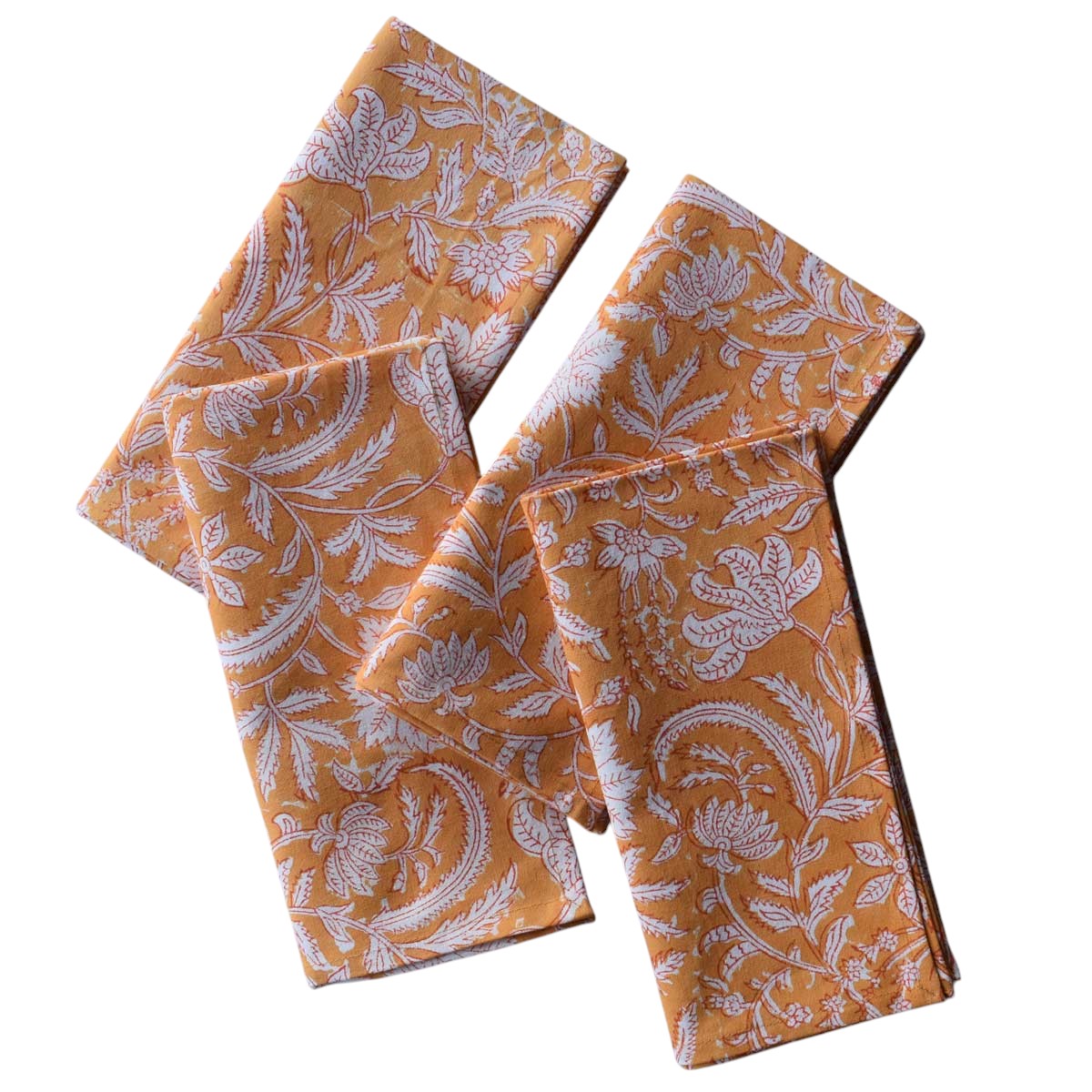 Hand Block Printed Cotton Napkin 45x45 cms Set of 4 Napkins Wild Flower Mustard 202401