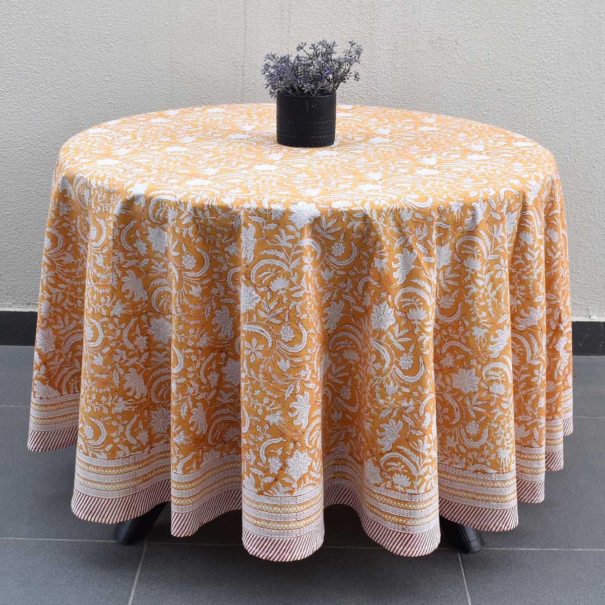 Round 220 cms Cotton French Design Table Cover Wild Flower Mustard 202401
