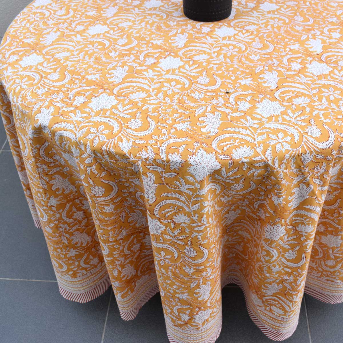 Round 220 cms Cotton French Design Table Cover Wild Flower Mustard 202401