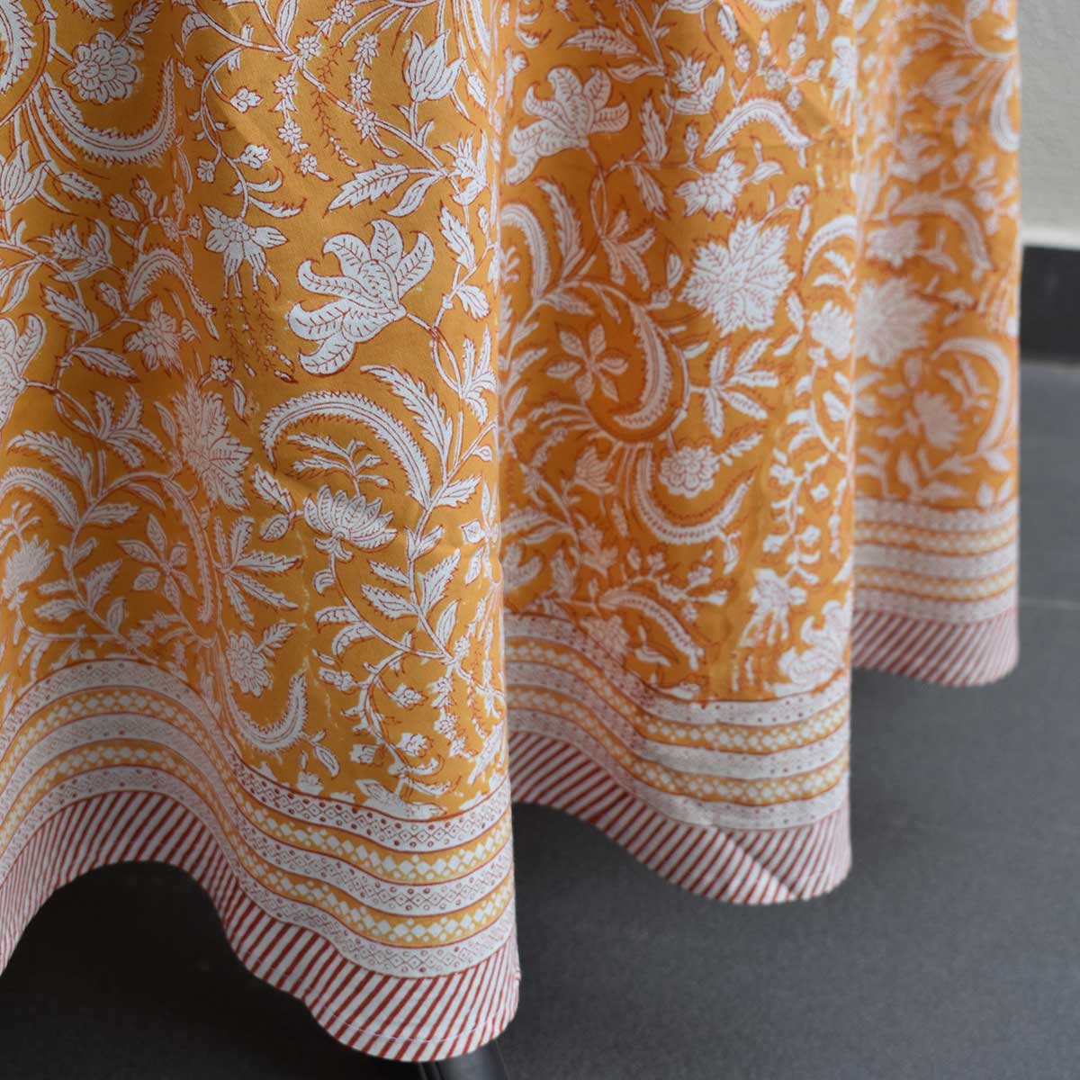 Round 220 cms Cotton French Design Table Cover Wild Flower Mustard 202401