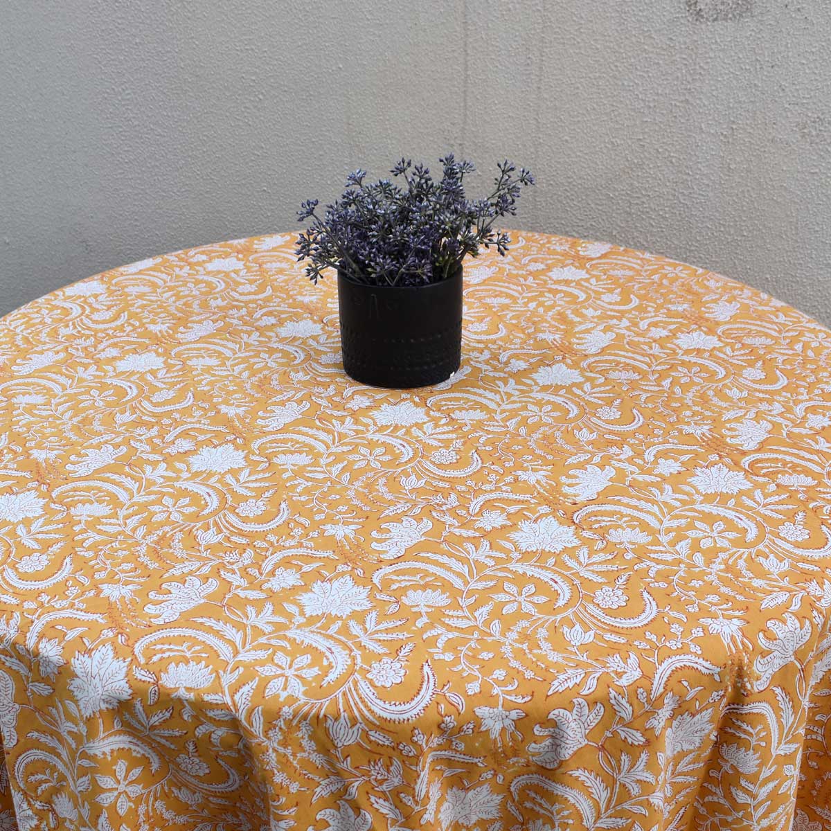 Round 220 cms Cotton French Design Table Cover Wild Flower Mustard 202401