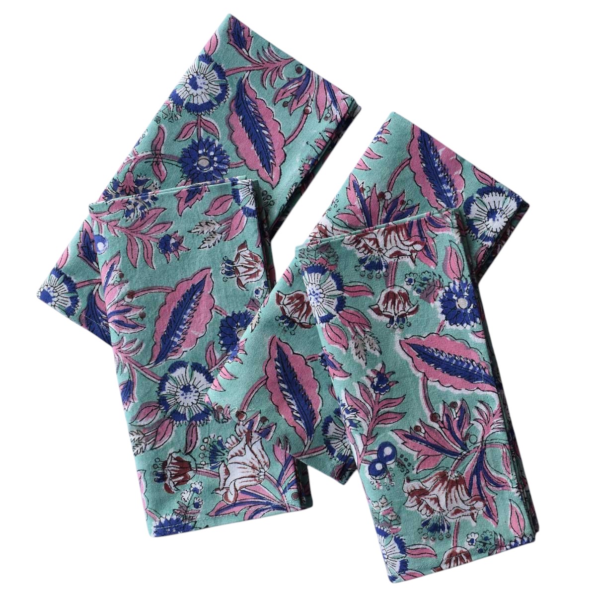 Hand Block Printed Cotton Napkin 45x45 cms Set of 4 Napkins Wild Flower Ocean Gud 100342