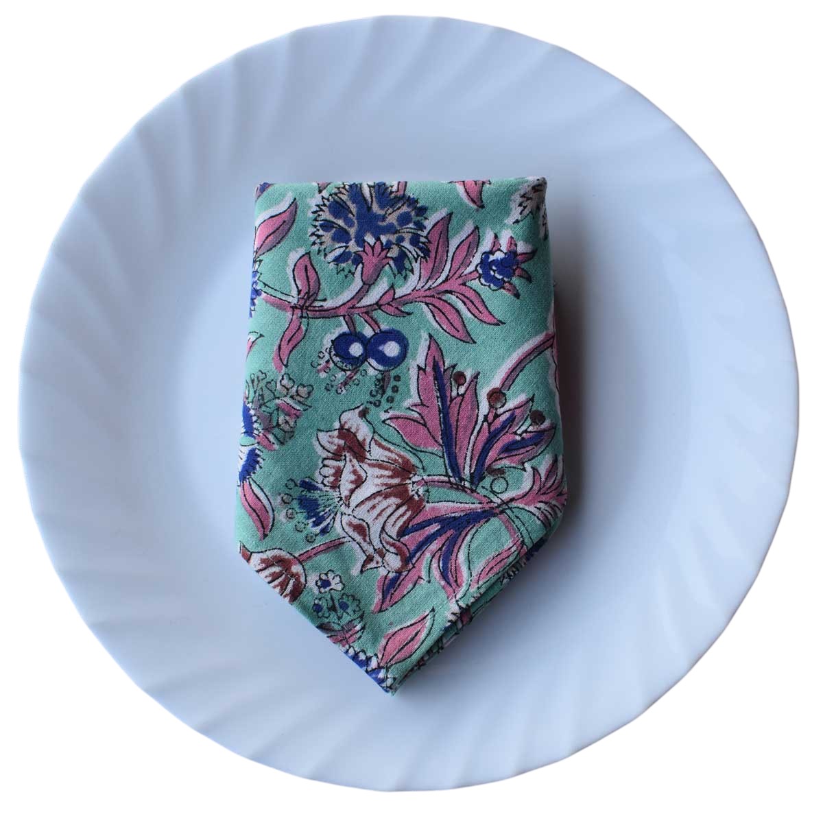 Hand Block Printed Cotton Napkin 45x45 cms Set of 4 Napkins Wild Flower Ocean Gud 100342