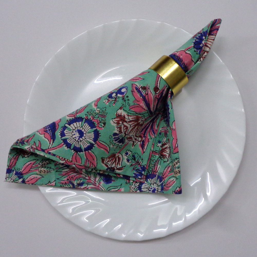 Hand Block Printed Cotton Napkin 45x45 cms Set of 4 Napkins Wild Flower Ocean Gud 100342