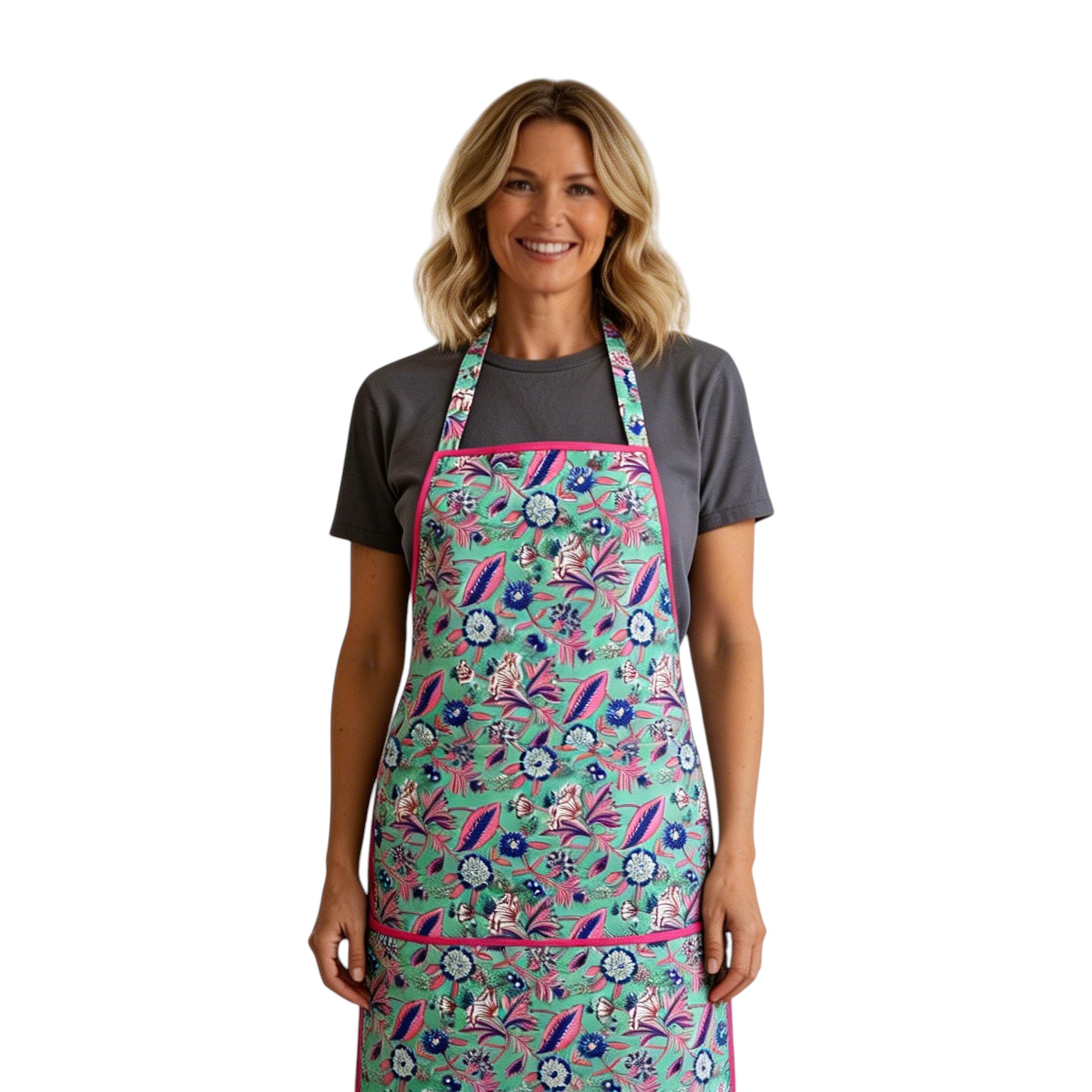 Indian Block-Printed 100 Cotton Apron Wild Flower Ocean Gud 208195