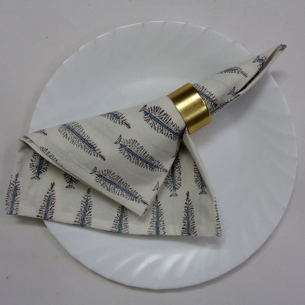 Hand Block Printed Cotton Napkin 45x45 Set of 4 Napkins Winter Fall Tree Grey 107195