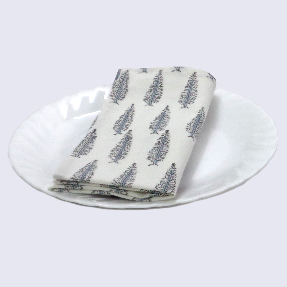 Hand Block Printed Cotton Napkin 45x45 Set of 4 Napkins Winter Fall Tree Grey 107195
