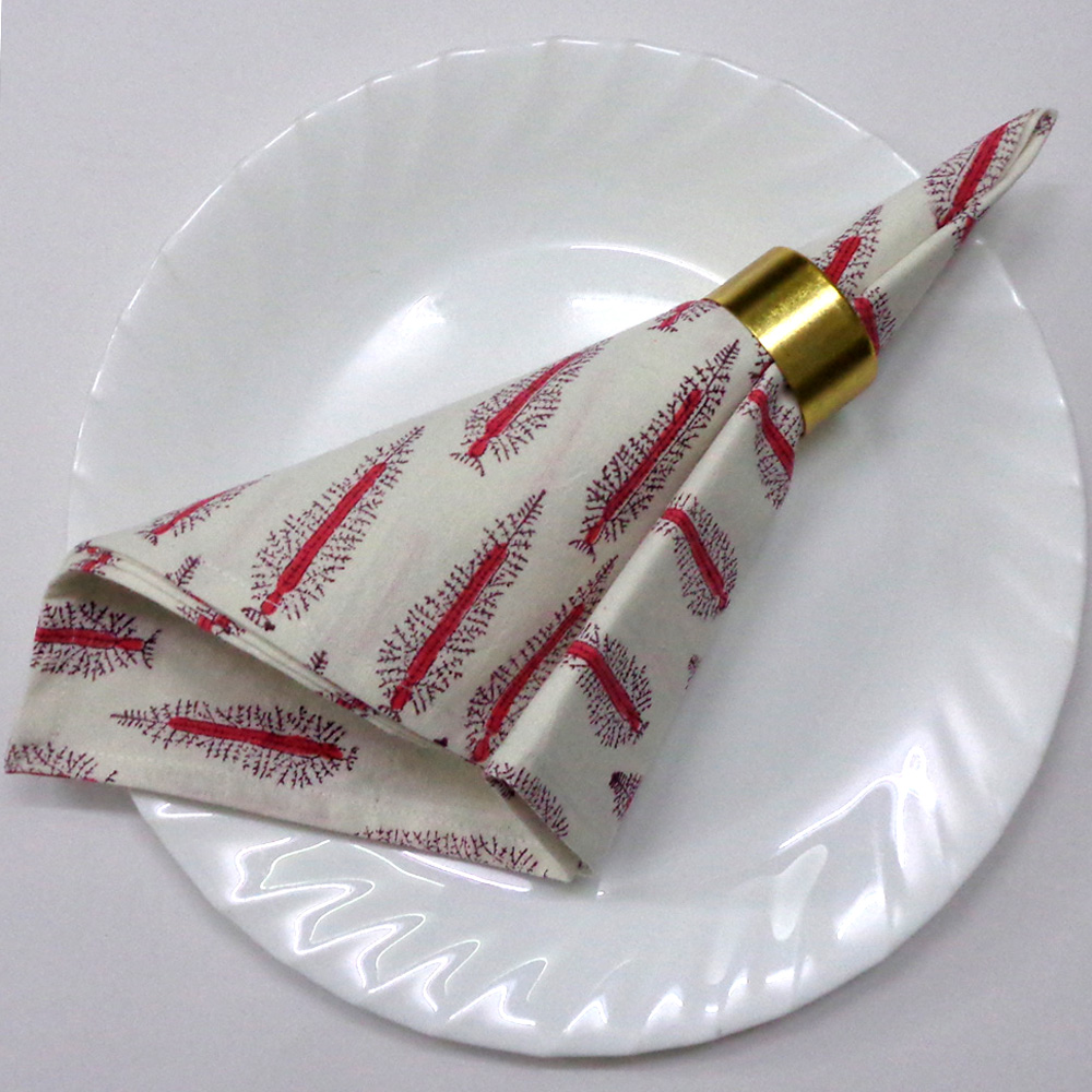 Hand Block Printed Cotton Napkin 45x45 cms Set of 4 Napkins  Winter Fall Tree Christmas 302397