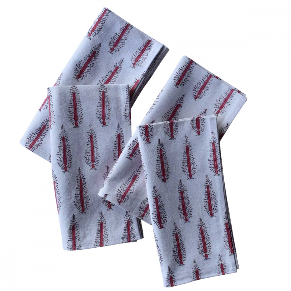 Image of Hand Block Printed Cotton Napkin 45x45 cms (Set of 4 Napkins) | Winter Fall Tree Christmas 302397