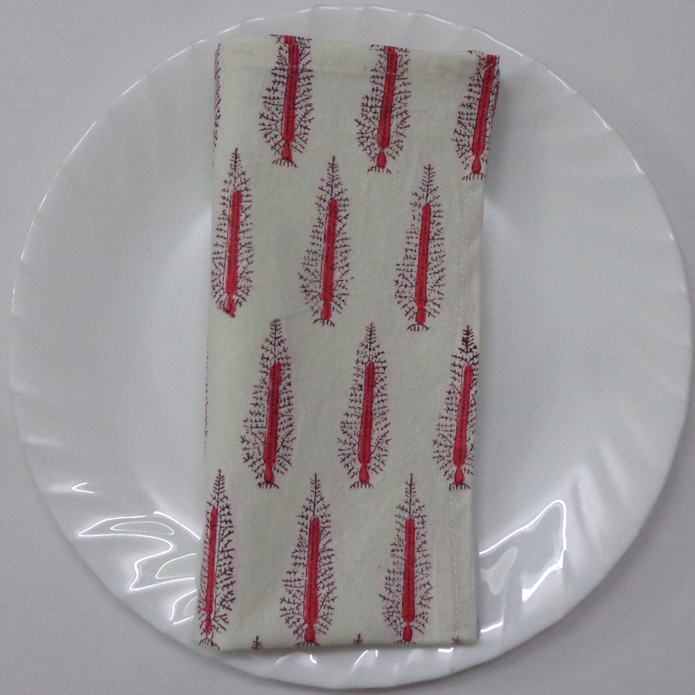 Hand Block Printed Cotton Napkin 45x45 cms Set of 4 Napkins Winter Fall Tree Christmas 302397