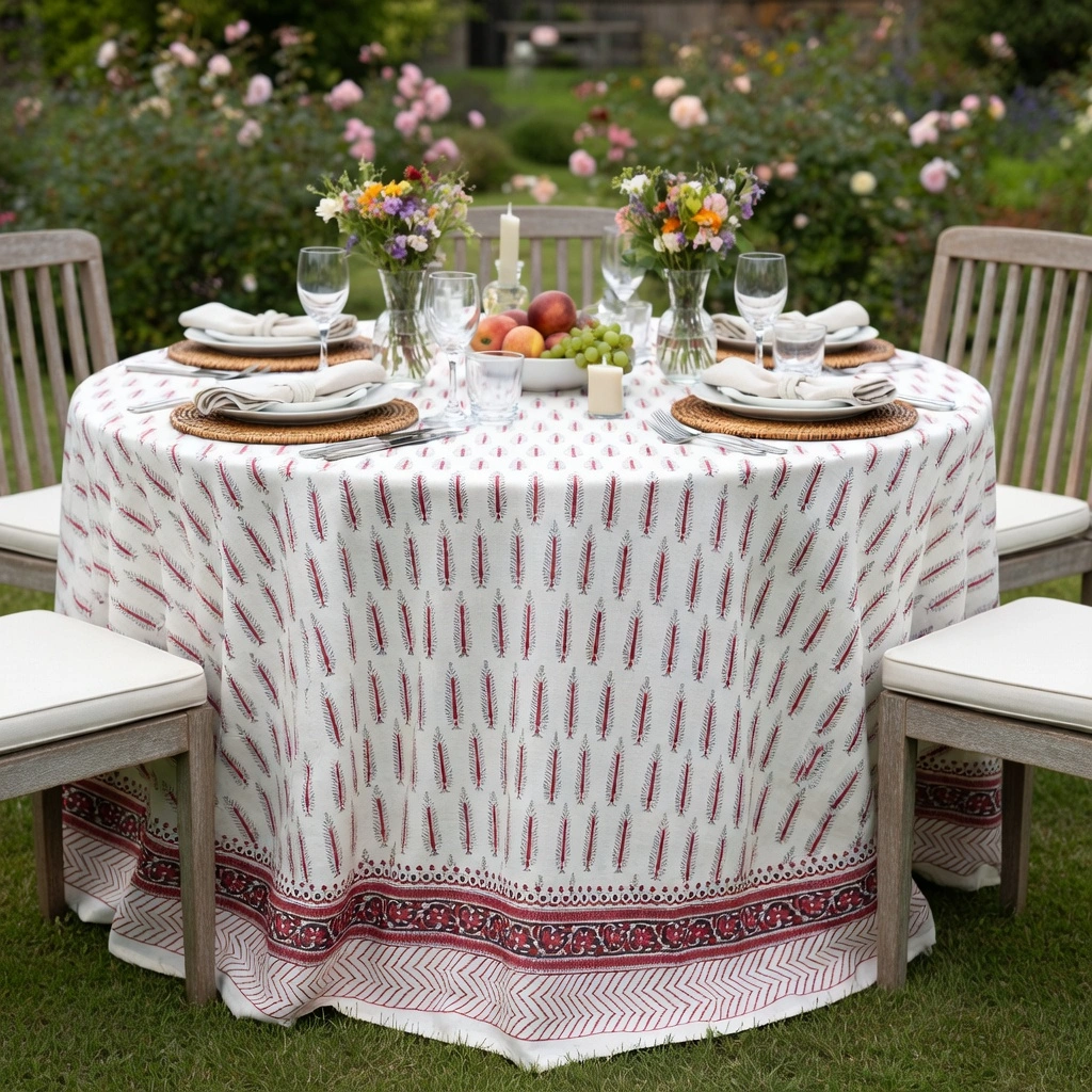 Round 220 cms Cotton French Design Table Cover  Winter Fall Tree Christmas 302397