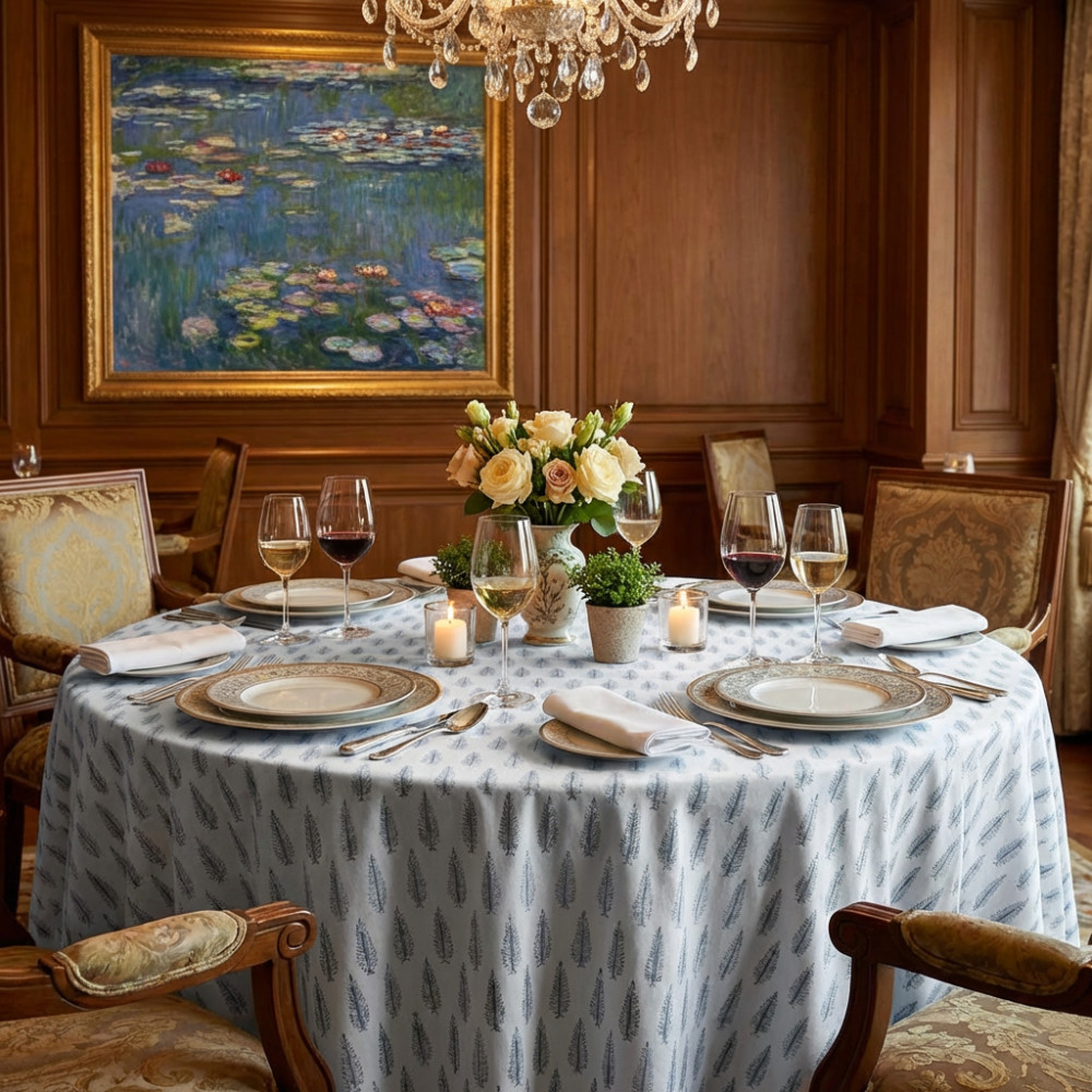 Image of Round Tablecloth 150 cm | Winter Fall Tree Grey 107195