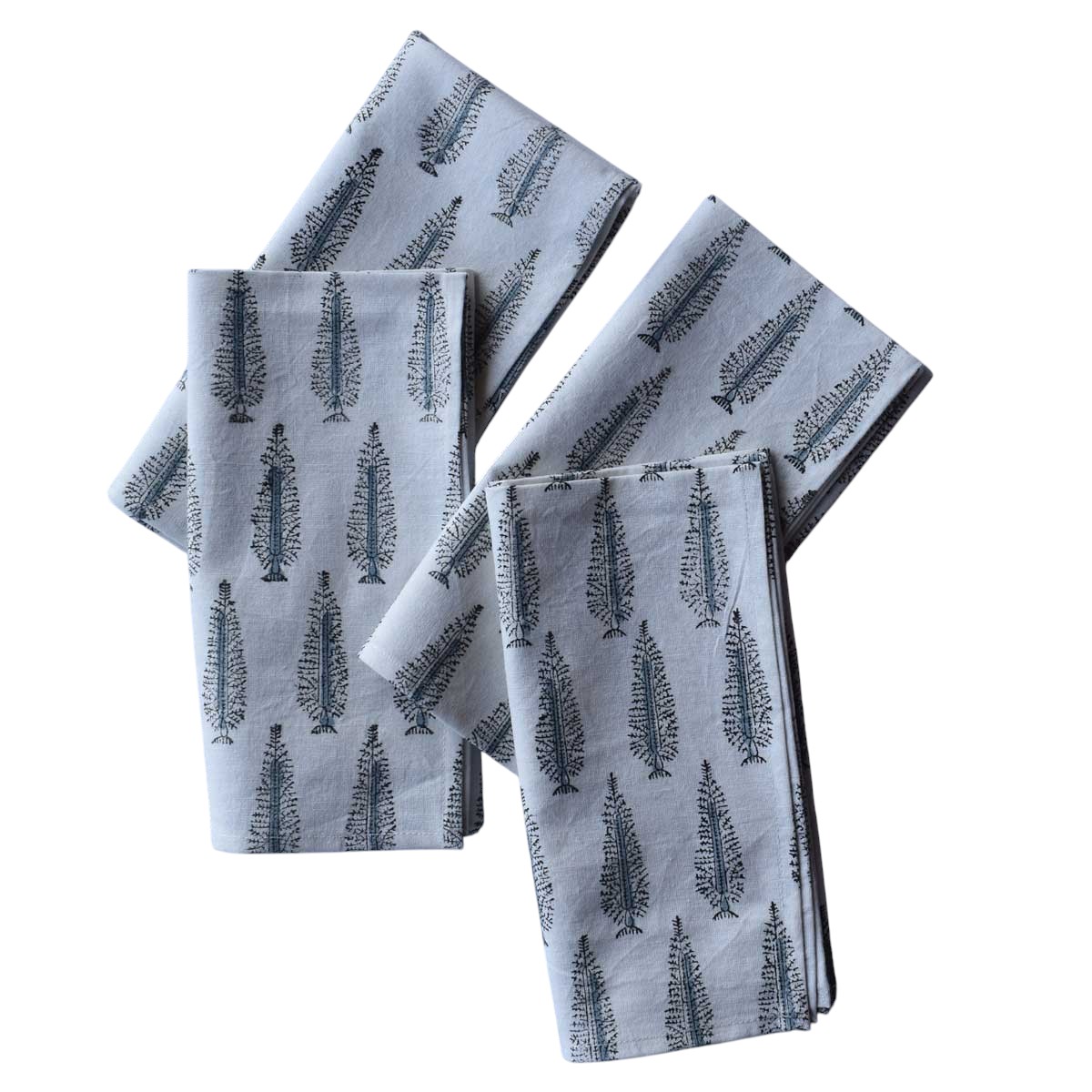Hand Block Printed Cotton Napkin 45x45 Set of 4 Napkins Winter Fall Tree Grey 107195