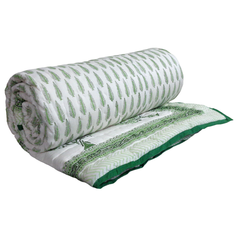 Image of Hand Block Printed Cotton Queen Size Quilt | Winter Fall Tree Vineyard 302395