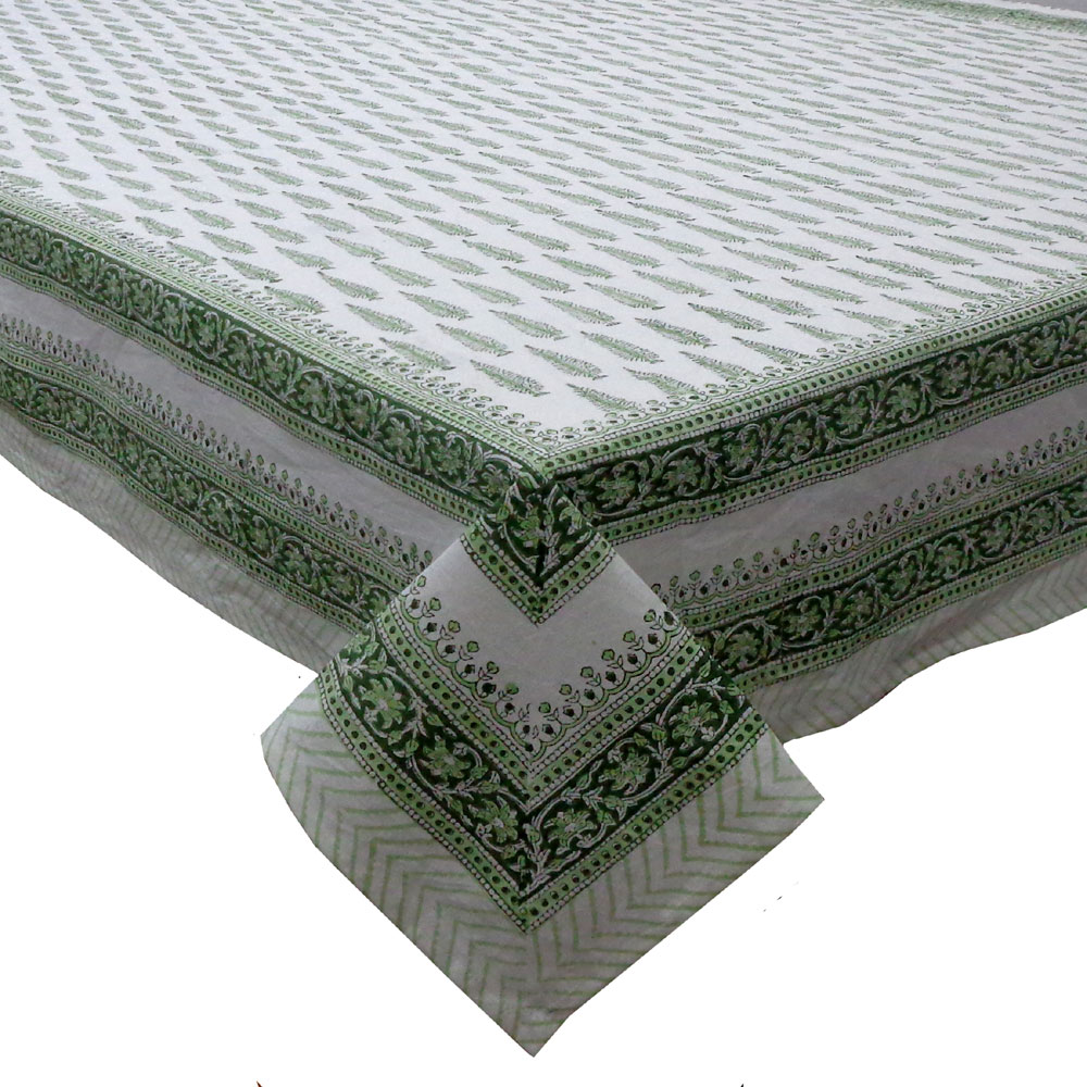 Hand Block Printed Cotton Tablecloth 180x270 cms Winter Fall Tree Vineyard 302395