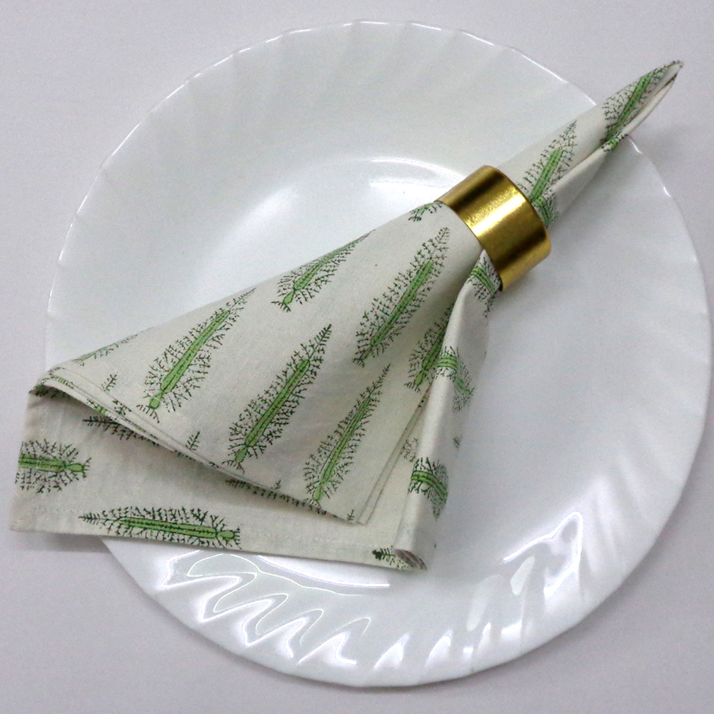 Hand Block Printed Cotton Napkin 45x45 cms Set of 4 Napkins Winter Fall Tree Vineyard 302395