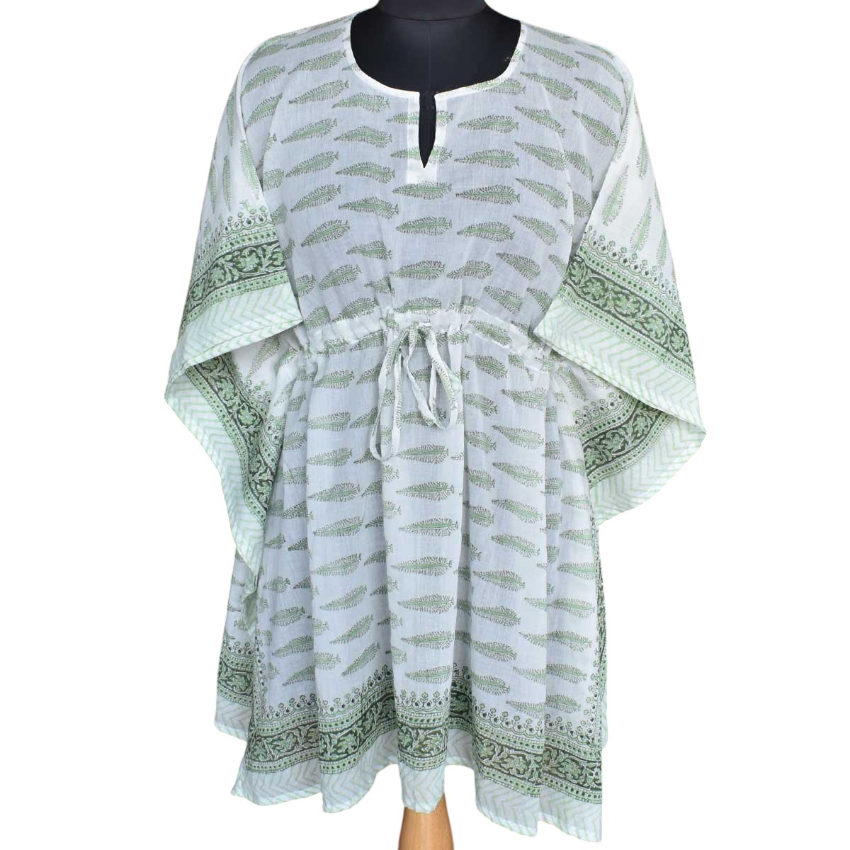 String Kaftan Free Size Indian Block Printed on Soft Cotton Voile Winter Fall Tree Vineyard 302395