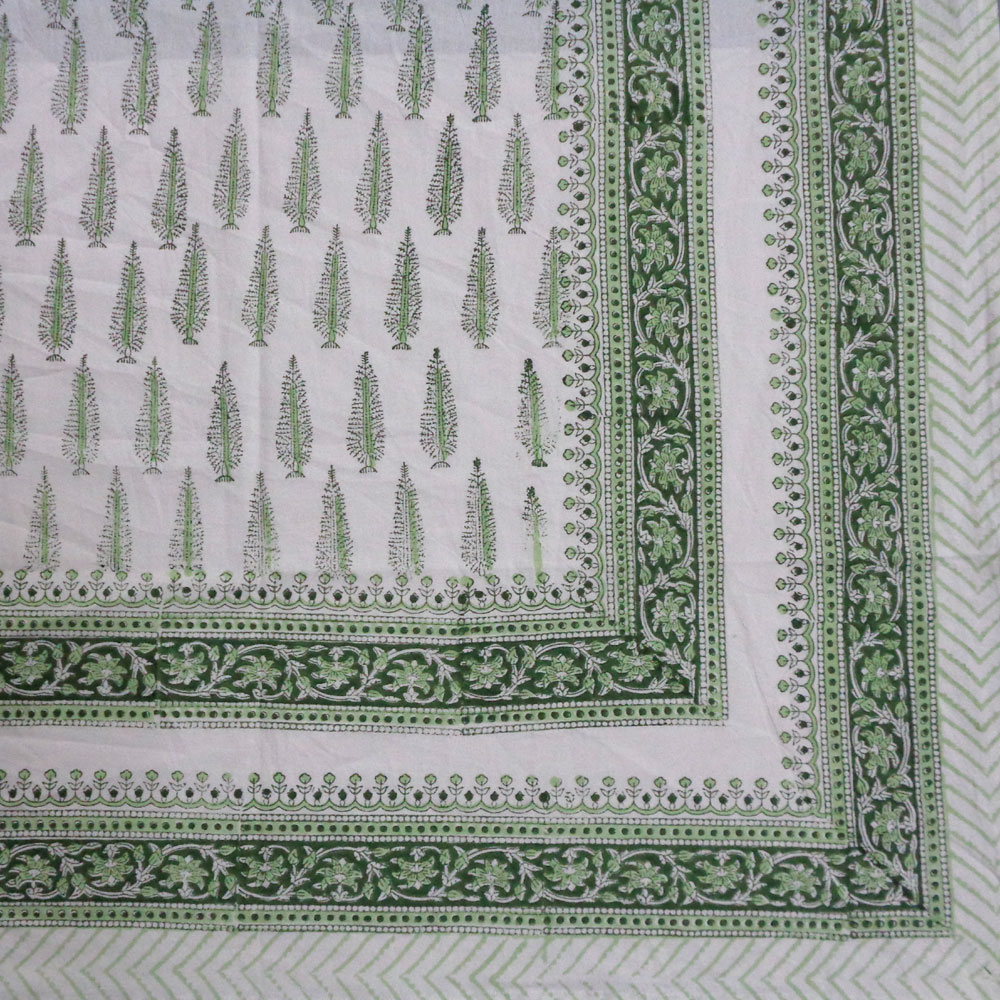 Hand Block Printed Cotton Tablecloth 150x220 cms Winter Fall Tree Vineyard 302395