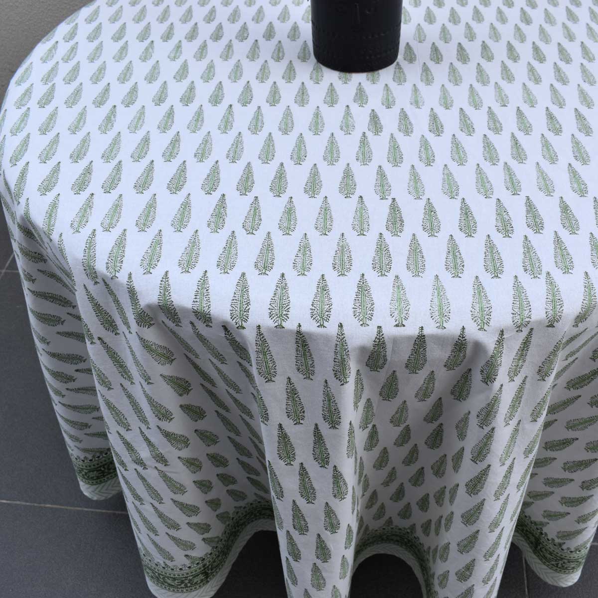 Hand Block Printed Cotton Round Tablecloth 180 cms  Winter Fall Tree Vineyard 302395