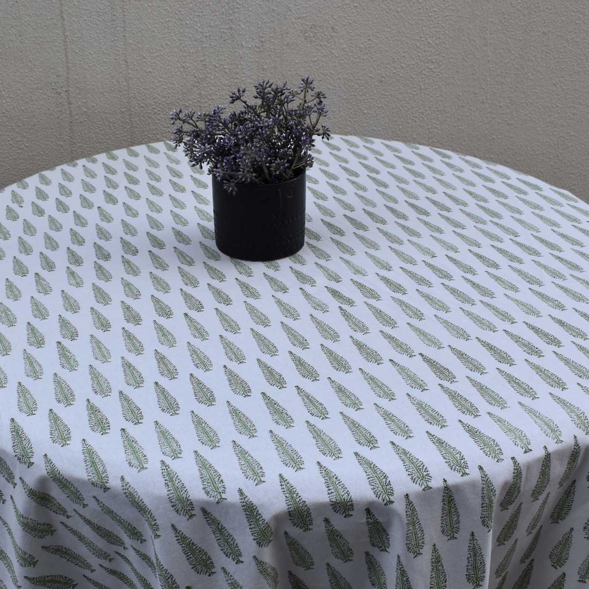 Hand Block Printed Cotton Round Tablecloth 180 cms Winter Fall Tree Vineyard 302395
