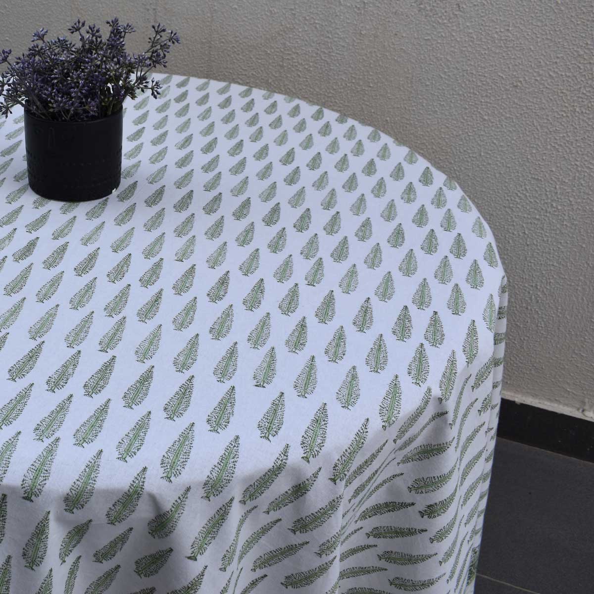 Hand Block Printed Cotton Round Tablecloth 180 cms  Winter Fall Tree Vineyard 302395