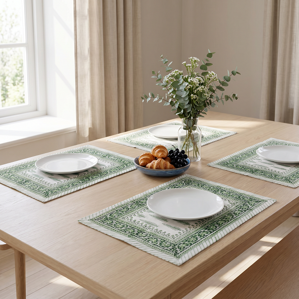 Hand Block Printed Cotton Canvas Table Mat 32x48 cms Set of 2 Table mats Winter Fall Tree Vineyard 302395