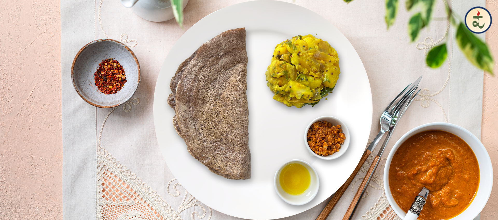 Sprouted ragi dosa, or finger millet crepe