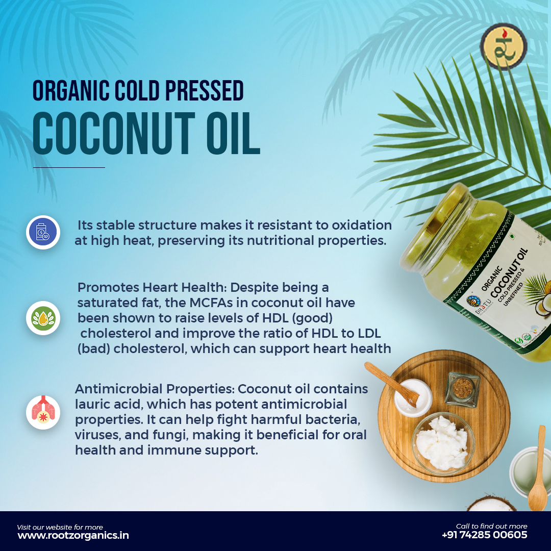 Organic Cold Pressed Unrefined Coconut Oil 500ml– Wood-Pressed Oil for Hair Fall, Weak Immunity & Skin Health (Rich in MCFAs, Natural Aroma)