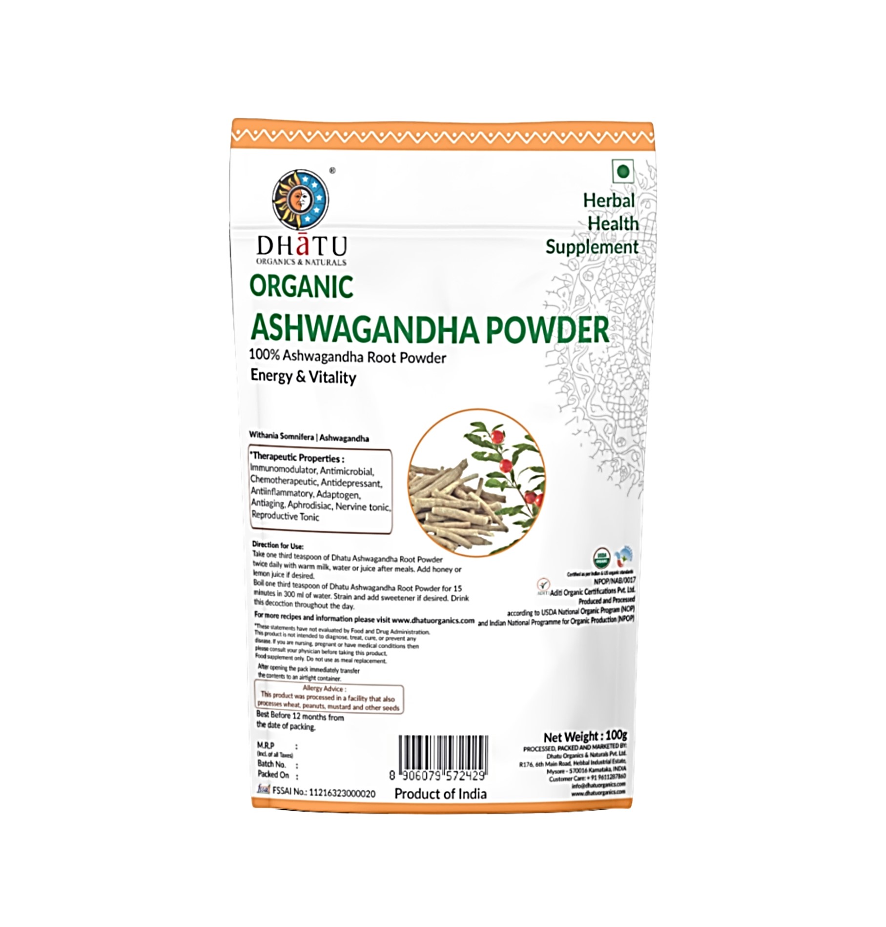 Organic Ashwagandha Powder 100g