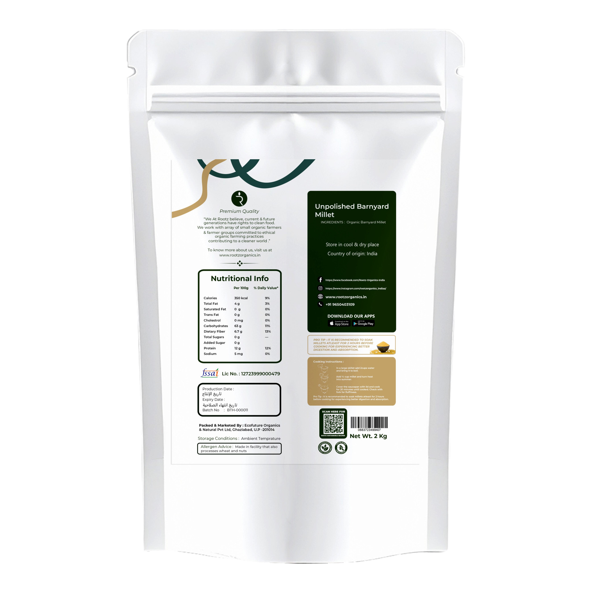 Organic Unpolished Barnyard Millet 2Kg