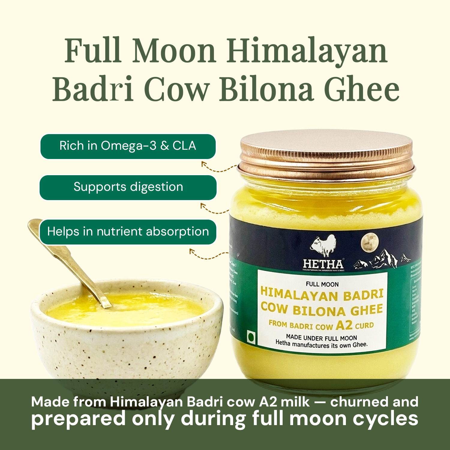 Full Moon Himalayan Badri Cow Bilona Ghee / A2 Ghee 500ml
