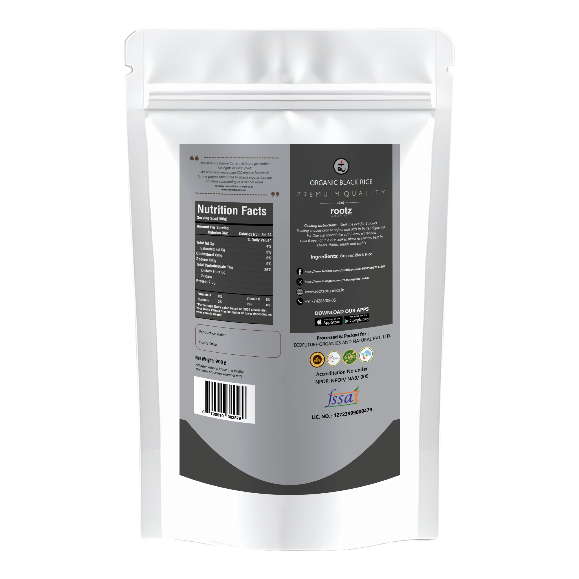 Organic Black Rice 900g -Antioxidant-Rich, High Fibre, Low GI Superfood | Exotic Forbidden Rice for Modern Health