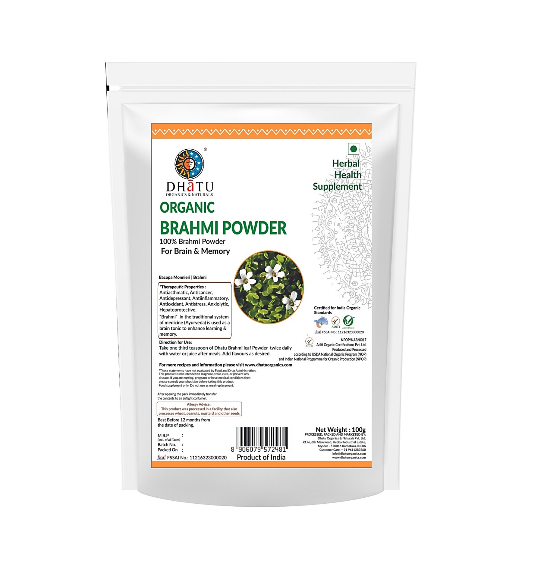 Organic Brahmi Powder 100g