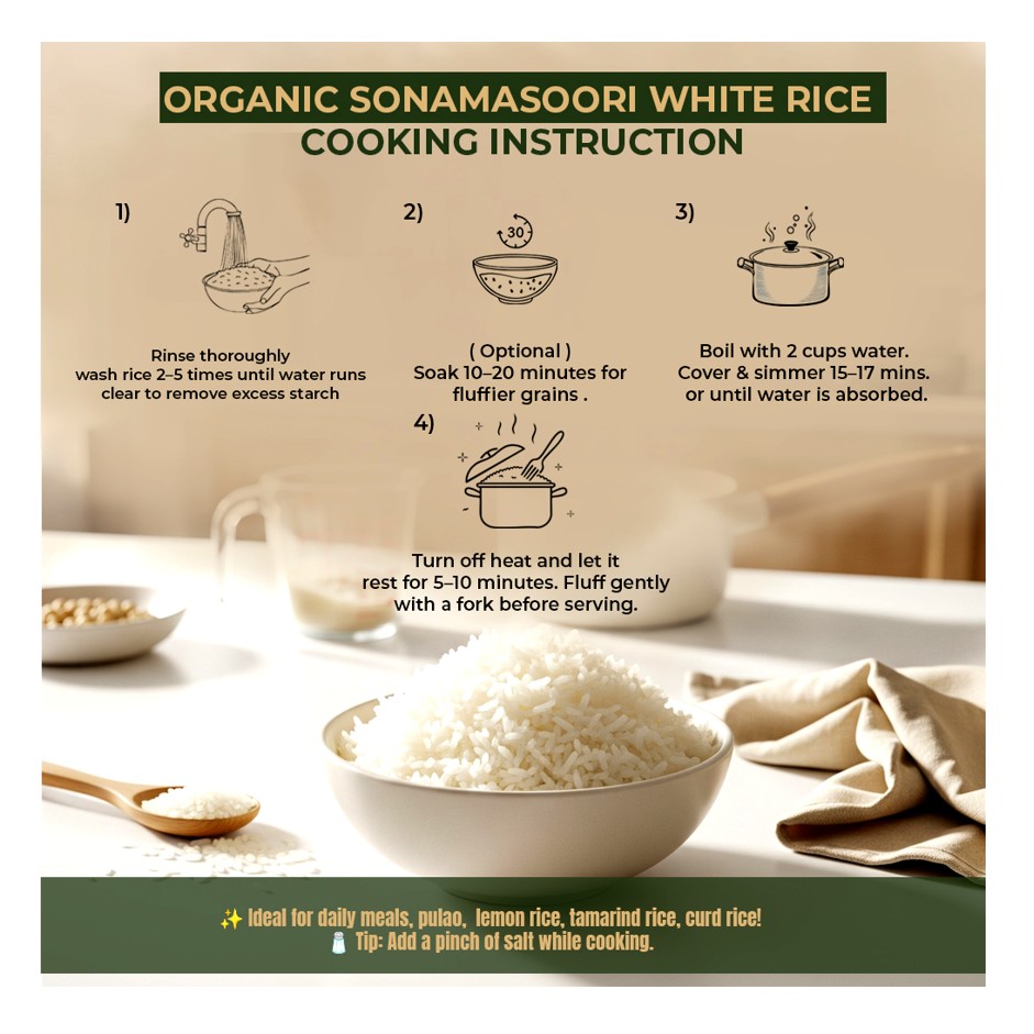Organic Sonamasoori White Rice 9 kg