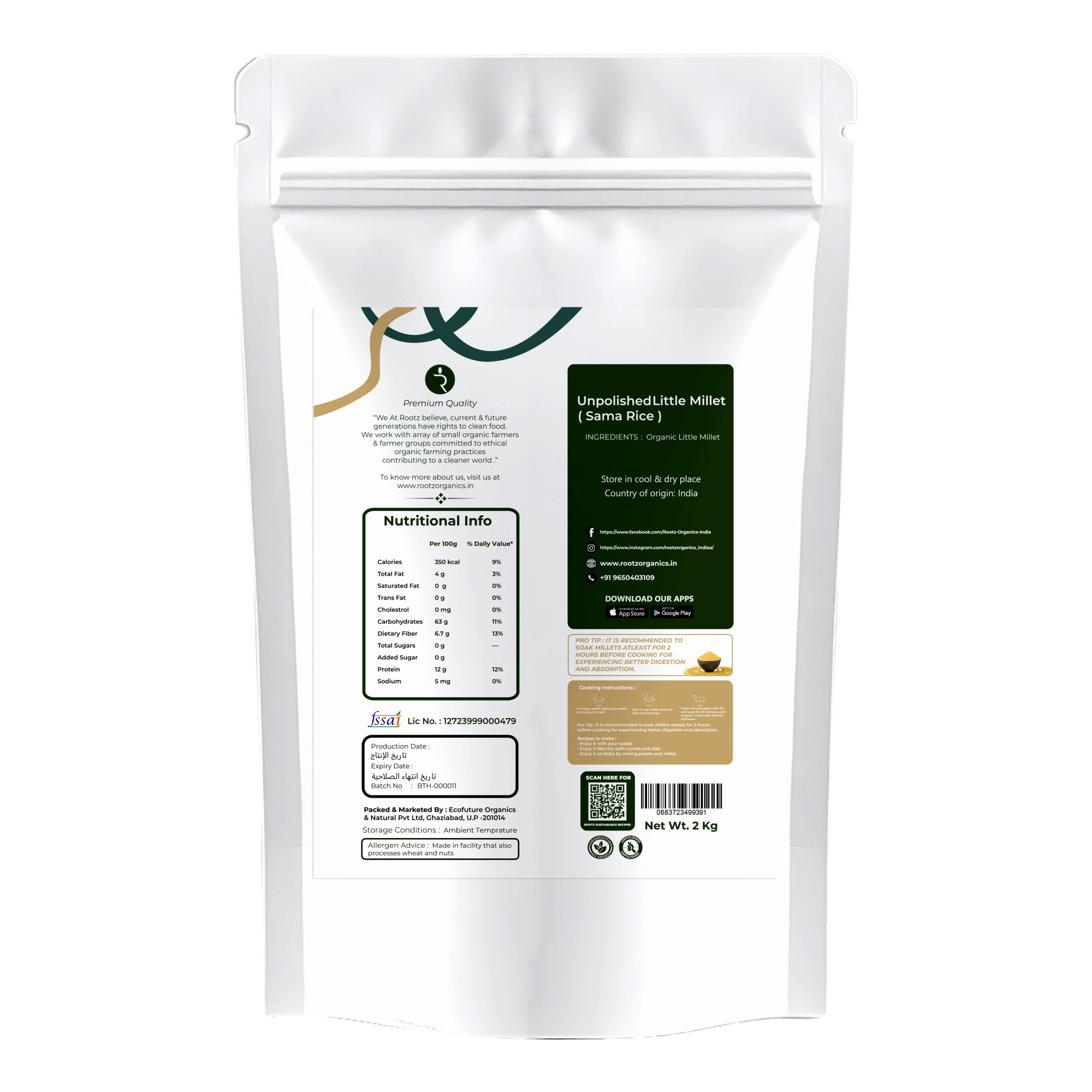 Organic Unpolished Little Millet (Sama Rice) 500g