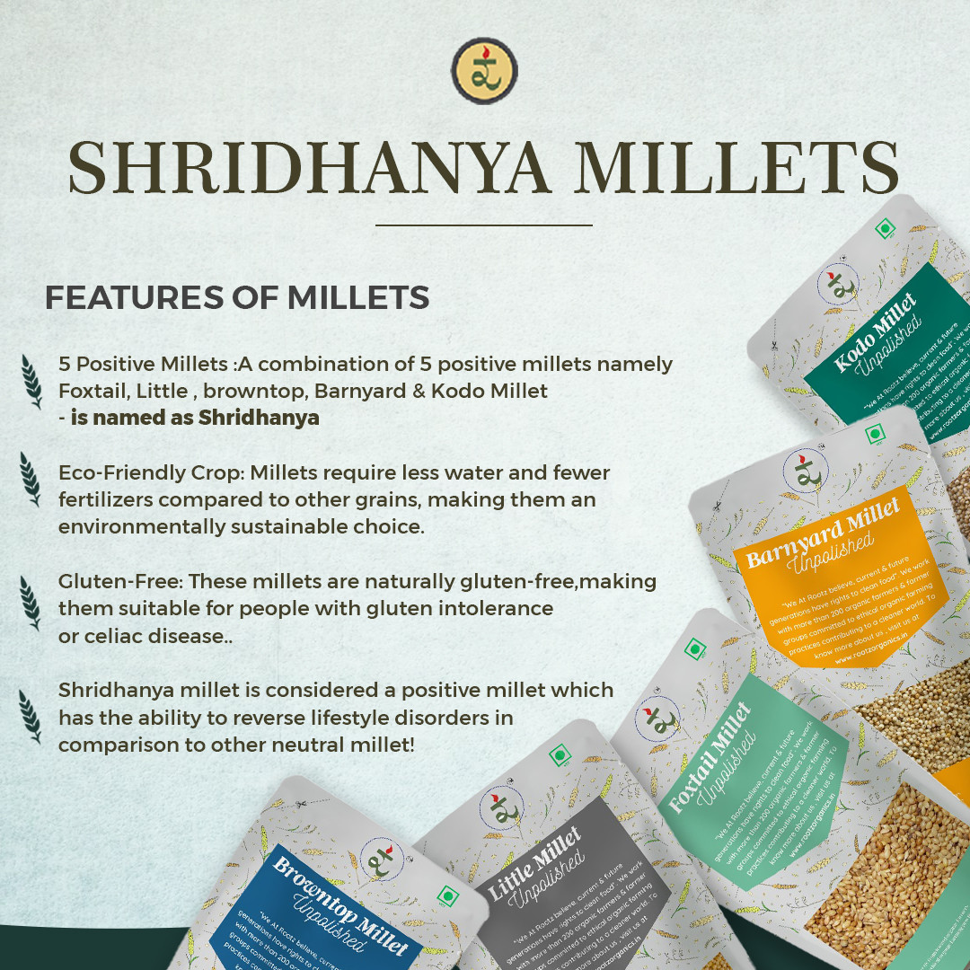 Shridhanya Unpolished 5 Positive Millets Combo 10kg – Foxtail, Barnyard, Kodo, Little & Brown Top