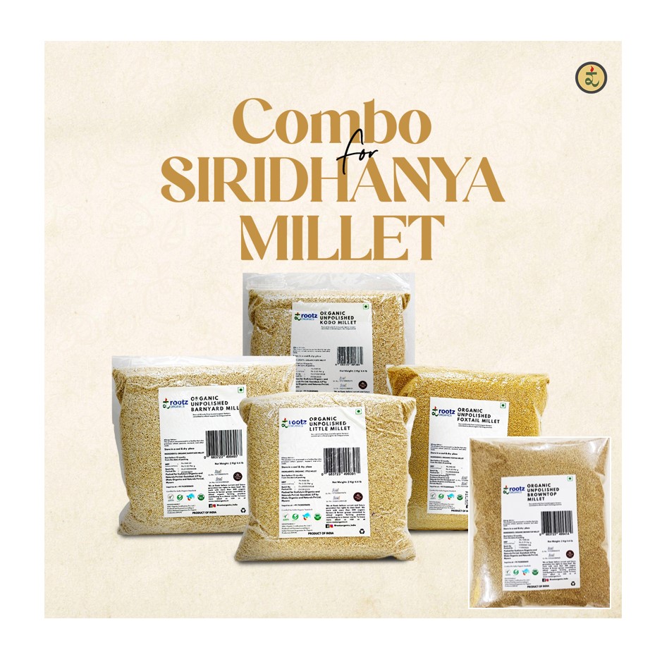 Shridhanya Unpolished 5 Positive Millets Combo 10kg – Foxtail, Barnyard, Kodo, Little & Brown Top
