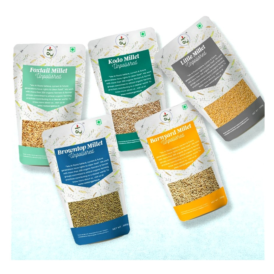 Shridhanya Unpolished 5 Positive Millets Combo 10kg – Foxtail, Barnyard, Kodo, Little & Brown Top