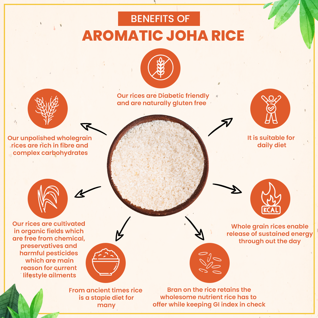 Organic Polished Aromatic Joha Rice 1.8KG - Light, Fragrant Grain for Easy Digestion & Premium Taste | Gentle on Gut, Aromatic & Easy to Cook