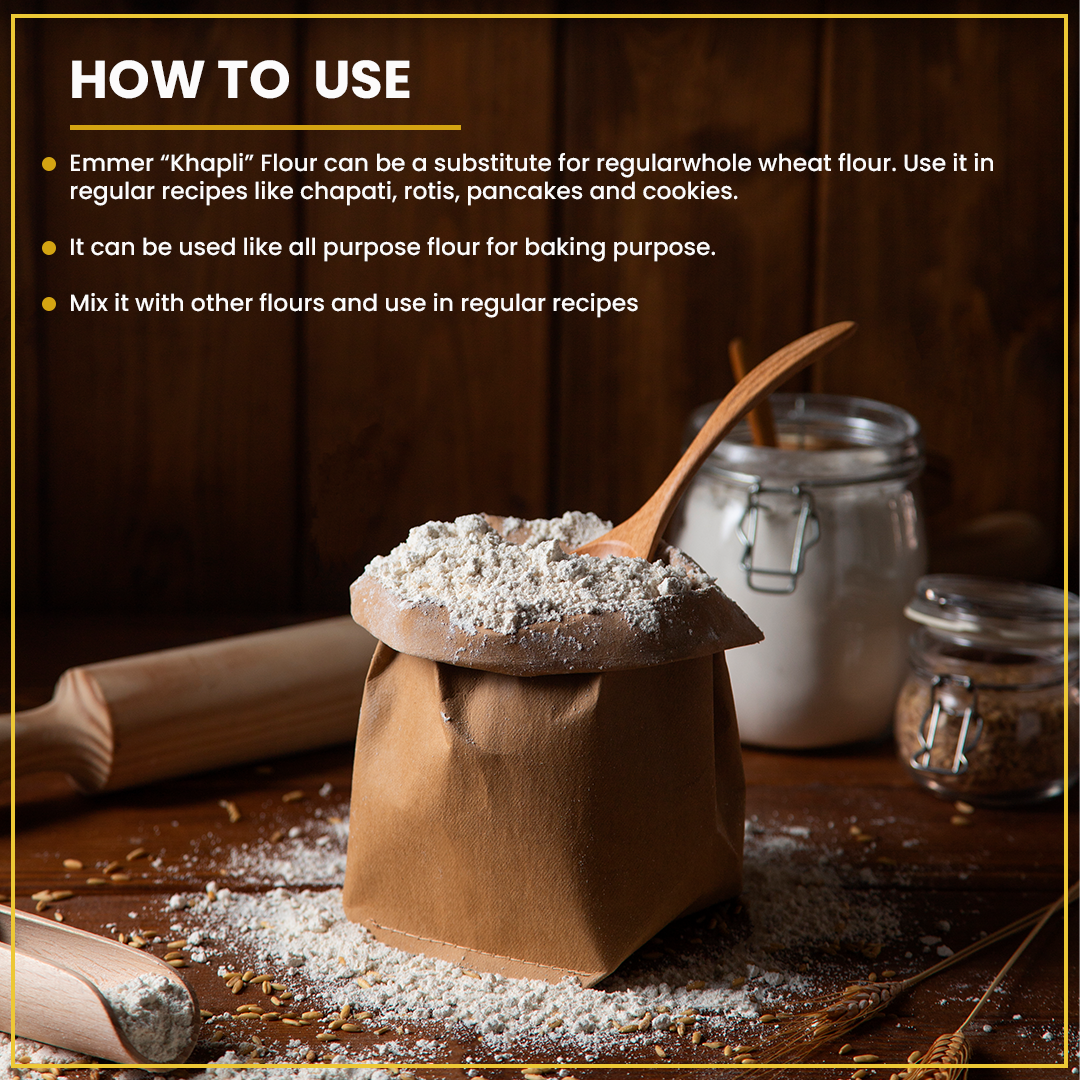 Organic Khapli Atta/ Emmer Wheat flour 1.8KG– Ancient Grain, Low GI, High Fibre Solution for Diabetes, Bloating & Gluten Sensitivity
