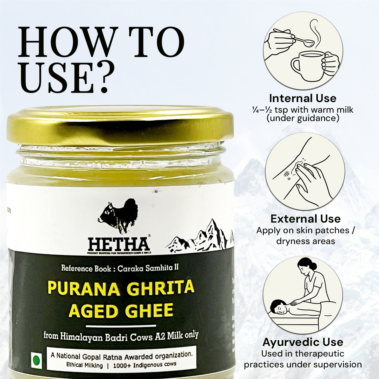 Old or Aged Ghee / Purana Ghrita of Himalayan Badri Cow 250ml