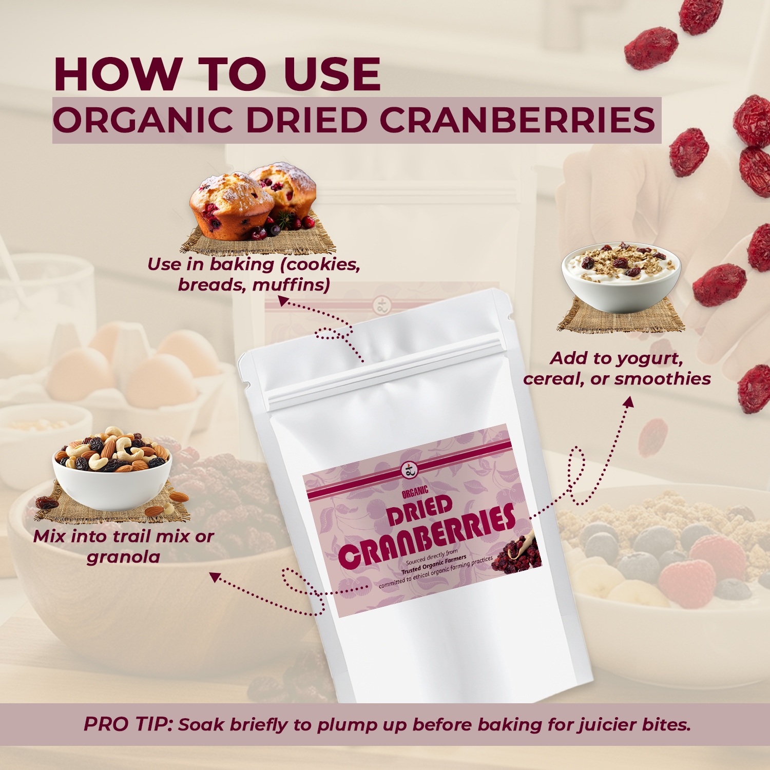 Organic Dried Cranberries 250g